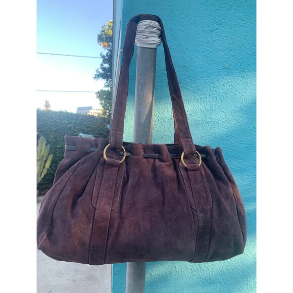 VINTAGE SUEDE PATCHWORK WHIPSTITCHED LEATHER SHOULDER BAG - Picture 2 of 8